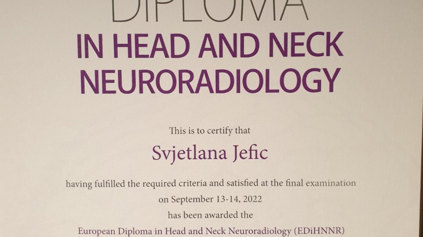 Evropska diploma iz Radiologije glave i vrata za našu dr.Svjetlanu Jefić i Altamedica Vitez polikliniku!